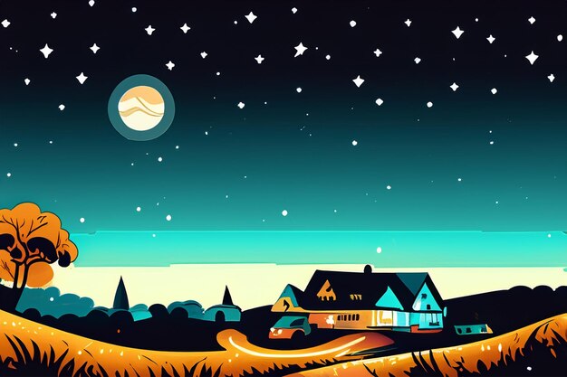 Photo vector rural view at night