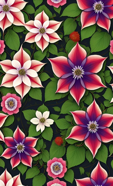 the Vector seamless pattern with flowers clematis