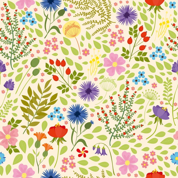 vector seamless pattern with wildflowers