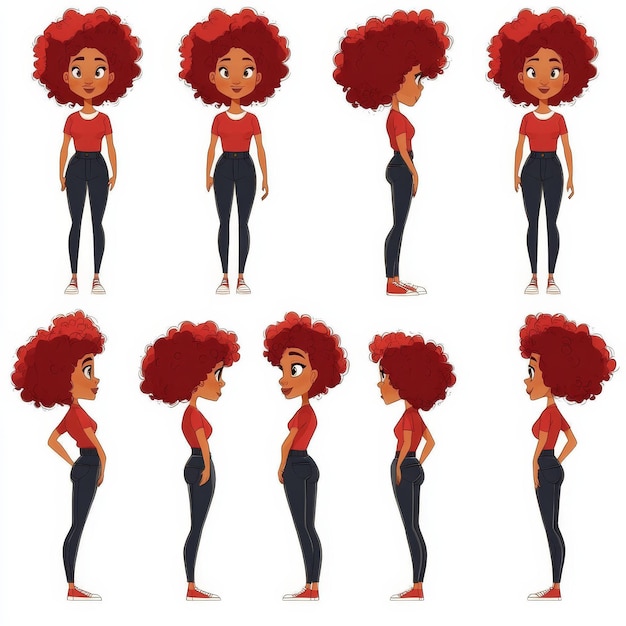 Photo vector set of beautiful african american woman in different poses and gestures