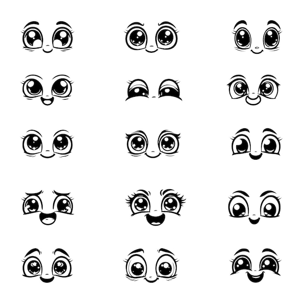 Photo vector set of beautiful cartoon eyes