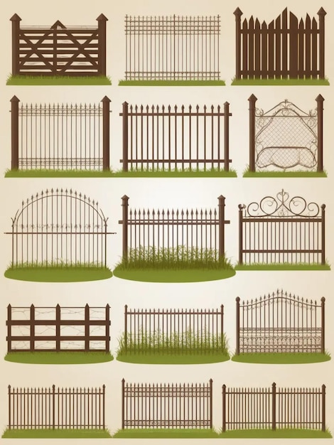 Photo vector set of different fences ideas