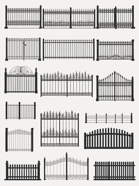 Photo vector set of different fences ideas