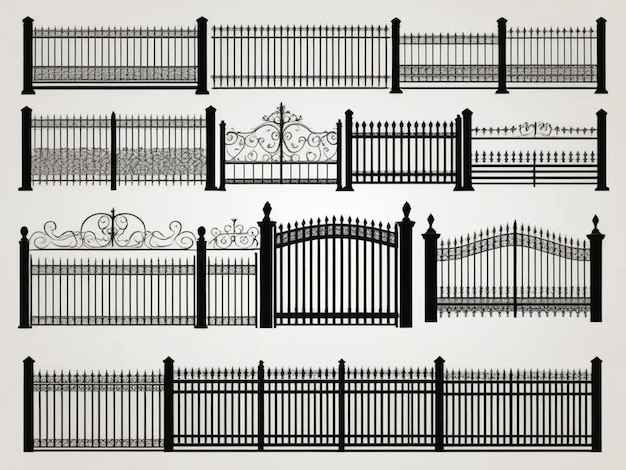 Photo vector set of different fences isolated on background