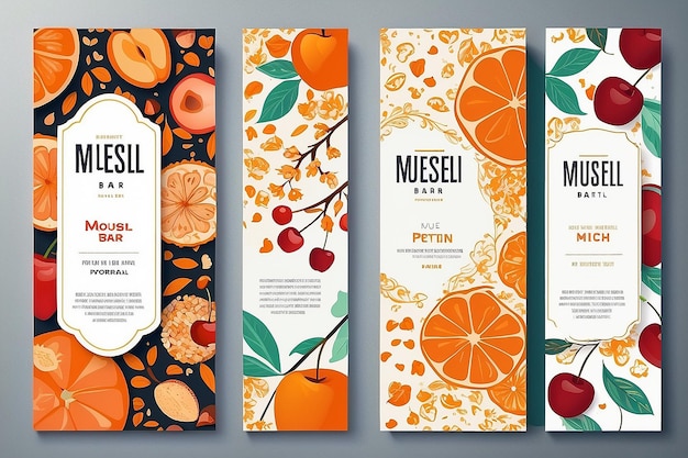 Vector set of templates packaging muesli bar label banner poster identity