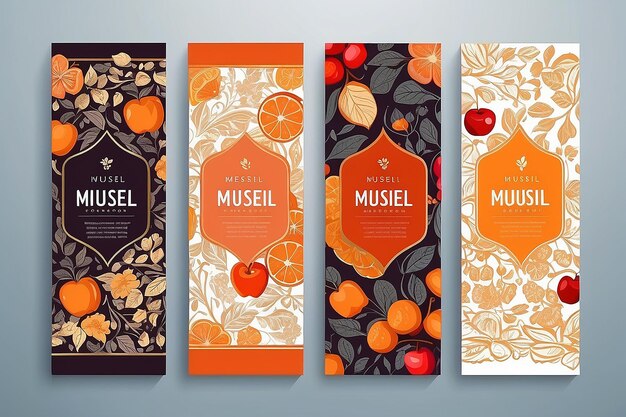 Vector set of templates packaging muesli bar label banner poster identity