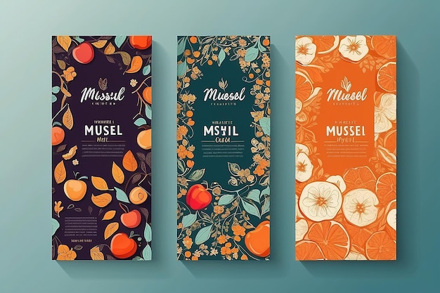 Vector set of templates packaging muesli bar label banner poster identity