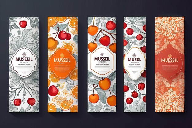 Vector set of templates packaging muesli bar label banner poster identity