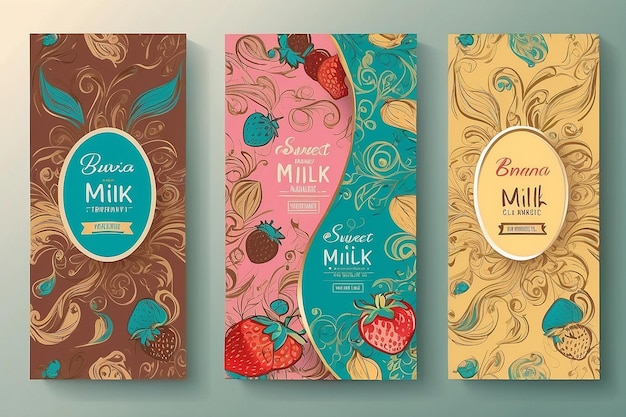 Photo vector set of templates packaging sweet milk natural dairy products label banner branding