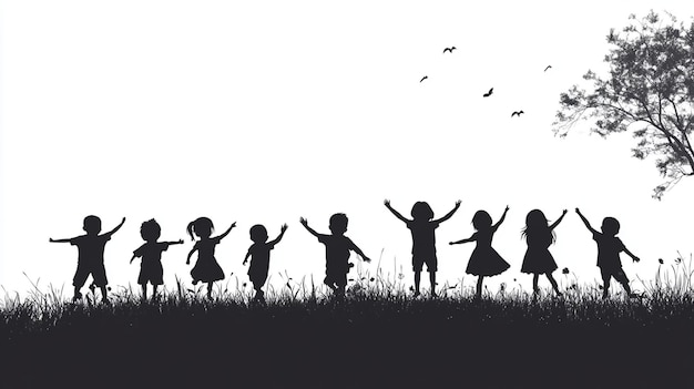 Photo vector silhouette of children playing outdoors