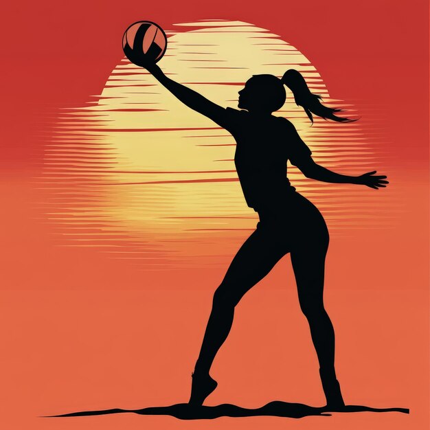 a vector silhouette illustration of female volleyball