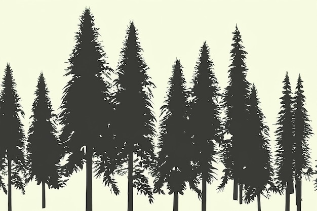 vector silhouette of pine forest with small and tall evergreen trees on white