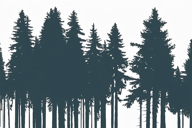 vector silhouette of pine forest with small and tall evergreen trees on white