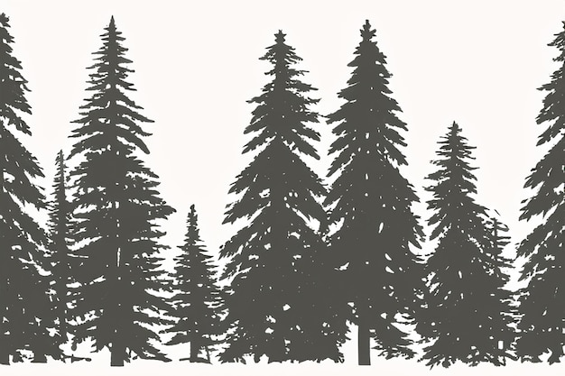 Photo vector silhouette of pine forest with small and tall evergreen trees on white