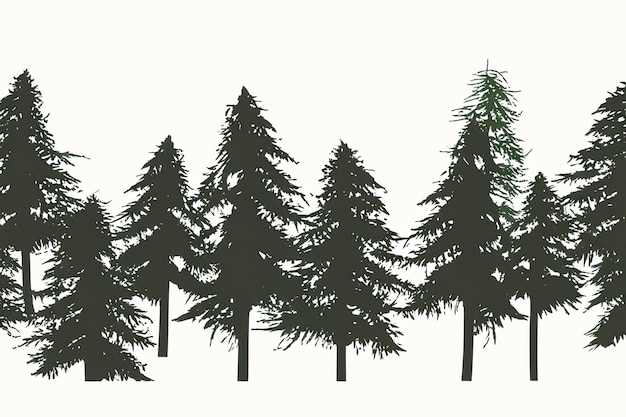 Photo vector silhouette of pine forest with small and tall evergreen trees on white