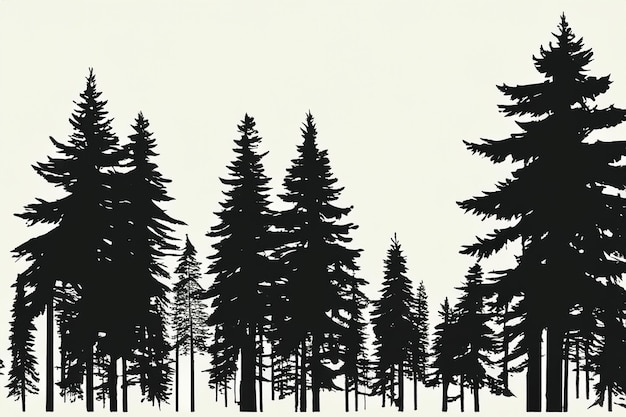 Photo vector silhouette of pine forest with small and tall evergreen trees on white