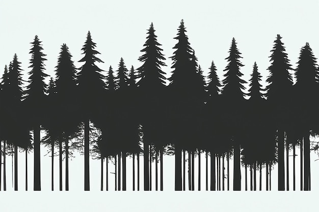 Photo vector silhouette of pine forest with small and tall evergreen trees on white