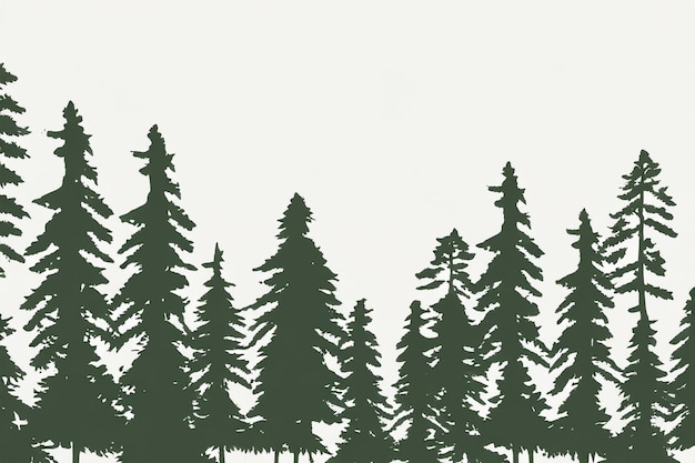 Photo vector silhouette of pine forest with small and tall evergreen trees on white