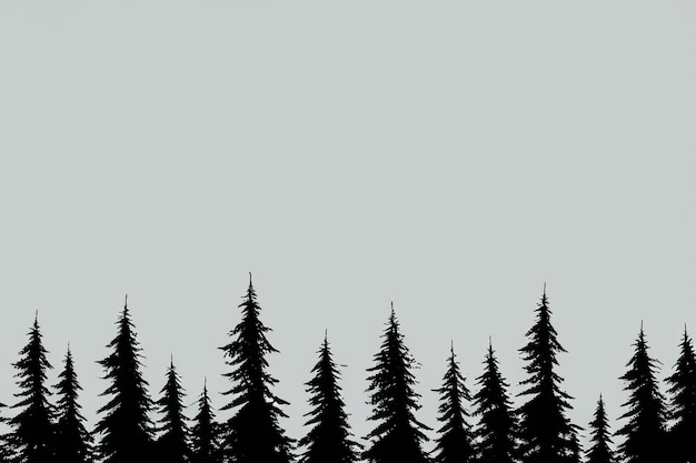 Photo vector silhouette of pine forest with small and tall evergreen trees on white