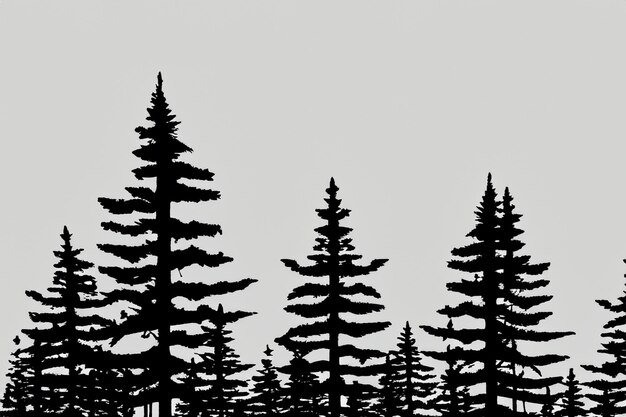 Photo vector silhouette of pine forest with small and tall evergreen trees on white