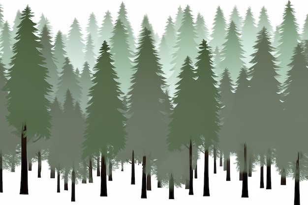 Photo vector silhouette of pine forest with small and tall evergreen trees on white