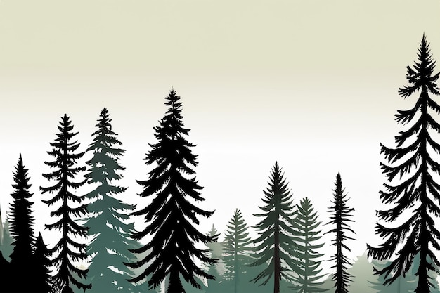 Photo vector silhouette of pine forest with small and tall evergreen trees on white