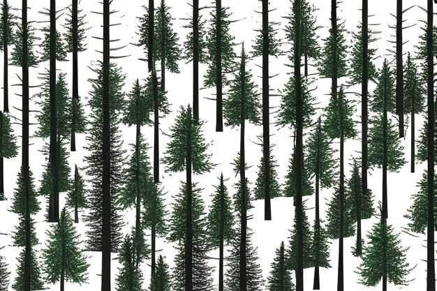 Photo vector silhouette of pine forest with small and tall evergreen trees on white