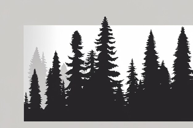 Photo vector silhouette of pine forest with small and tall evergreen trees on white