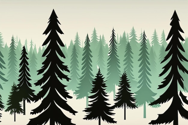 Photo vector silhouette of pine forest with small and tall evergreen trees on white