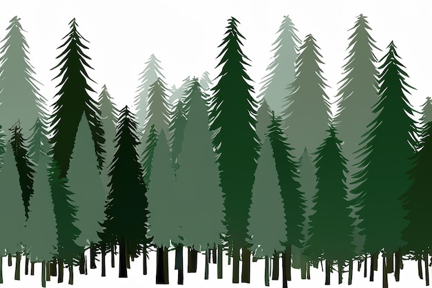 Photo vector silhouette of pine forest with small and tall evergreen trees on white