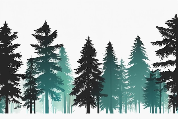 Photo vector silhouette of pine forest with small and tall evergreen trees on white