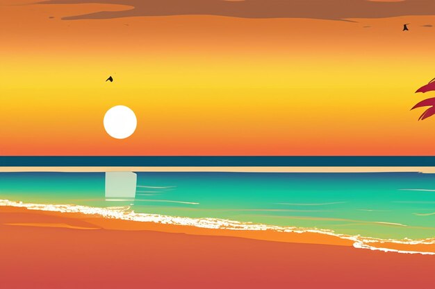 Photo vector silhoutte tropical beach sunset background