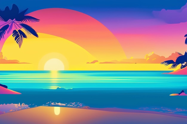 vector silhoutte tropical beach sunset background