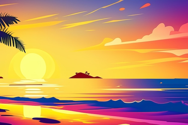 vector silhoutte tropical beach sunset background