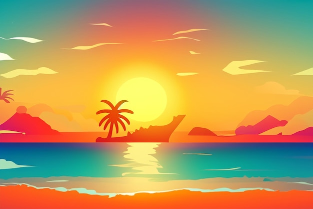 vector silhoutte tropical beach sunset background