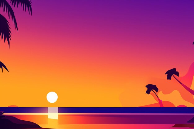 Photo vector silhoutte tropical beach sunset background