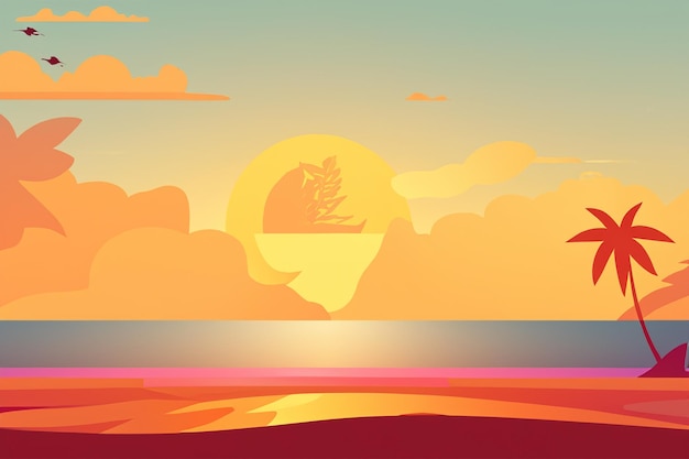 Photo vector silhoutte tropical beach sunset background