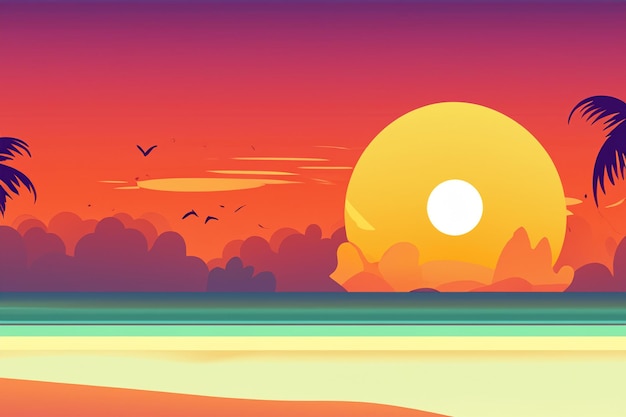 Photo vector silhoutte tropical beach sunset background