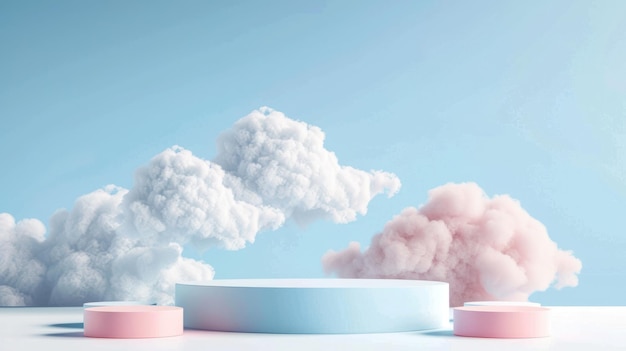 vector sky background 3d blue pastel rendering with podium and minimal cloud scene ai generated