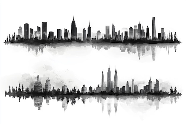 Photo vector skyline illustration with sleek cityscape and detailed buildings