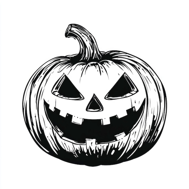 Photo vector style flat black white halloween simple pumpkin isolated on white