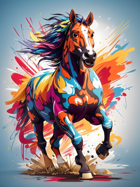 Vector style Horse art design watercolor vibrant colors created with Generative AI