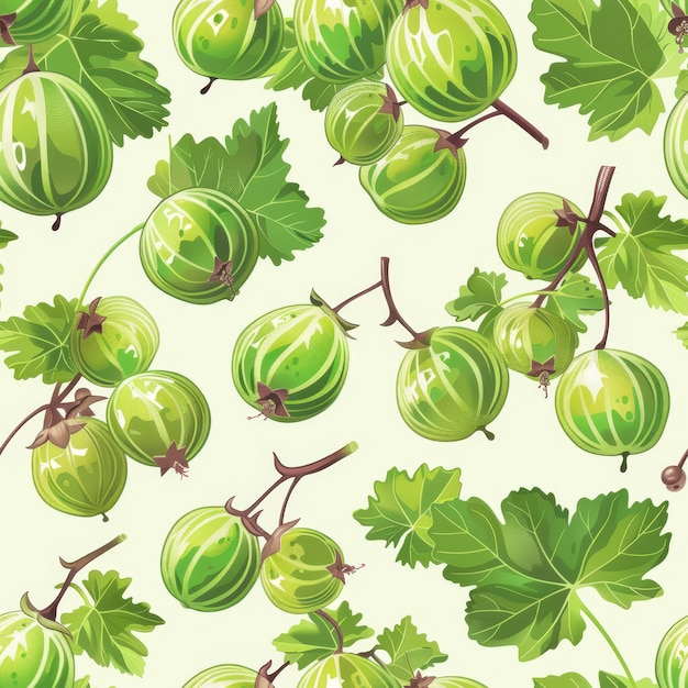 Photo vector style illustration of charming gooseberries pattern juicy and delightful seamless design