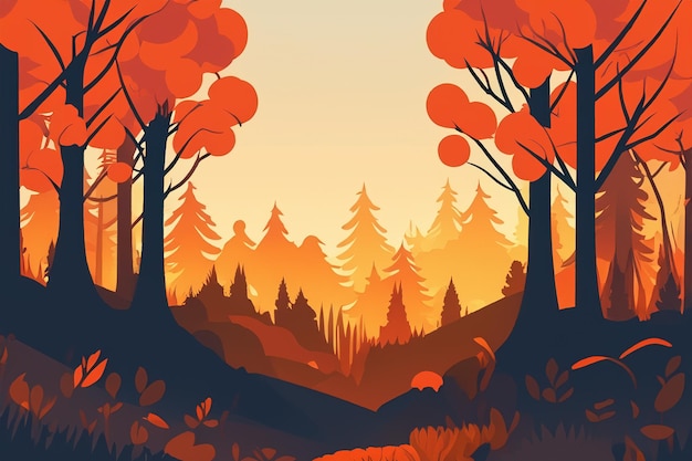 vector Sunrise Forest Landscape