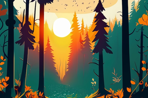 vector Sunrise Forest Landscape