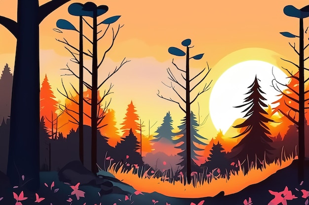 vector Sunrise Forest Landscape