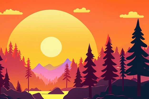 Vector Sunrise Forest Landscape