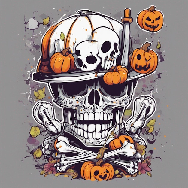 vector tshirt design illustration kawaii skeleton celebrating halloween high detail