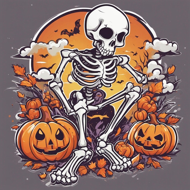 vector tshirt design illustration kawaii skeleton celebrating halloween high detail