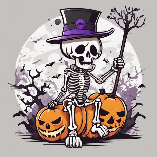 vector tshirt design illustration kawaii skeleton celebrating halloween high detail